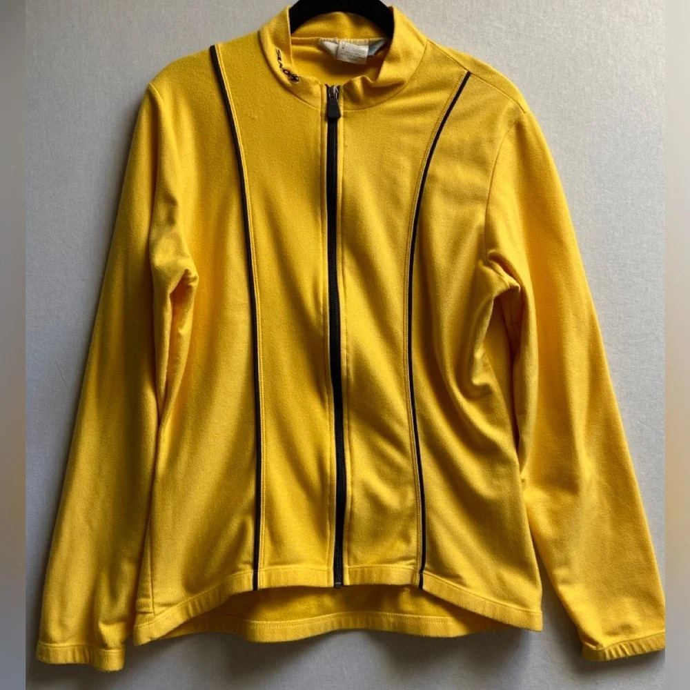 SUGOI full zip yellow bicycle fleece jacket Sz L (PTP 20")